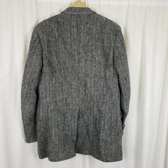 Vintage HARRIS Tweed Blazer Black Herringbone Wool Sport Coat Jacket Mens 42 44 - Picture 4 of 6
